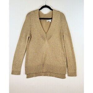 Diane Von Furstenberg Women Sweater Gold Acetate V Neck Pullover Jumper M Medium
